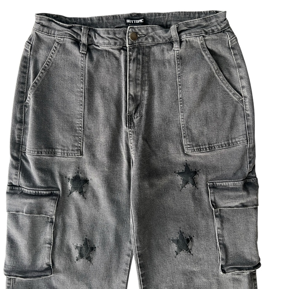 Hot Topic Gray Star Cargo Pants Womens 13 Grunge 90s Y2K Inspired High Rise - Picture 5 of 13